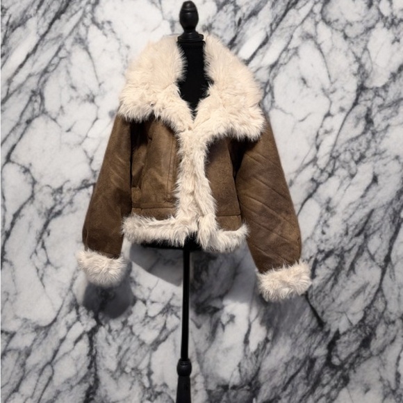 Jackets & Blazers - Women's Brown and White Faux Fur Jacket